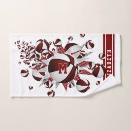 マルーンのバスケットが女の子をモノグラムの主演 ハンドタオル