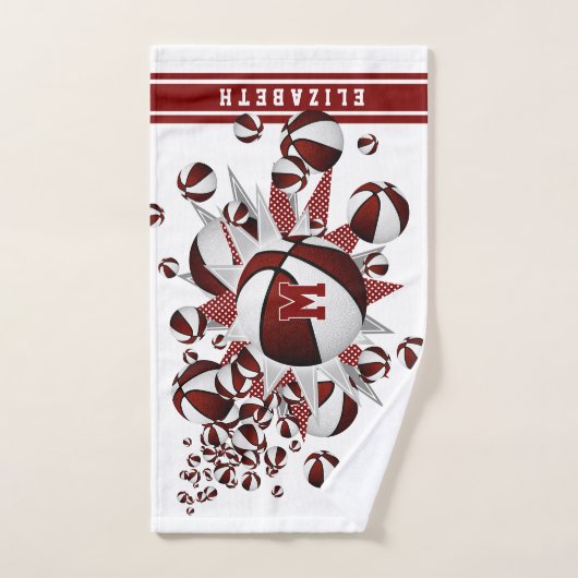 マルーンのバスケットが女の子をモノグラムの主演 ハンドタオル (ハンドタオル)