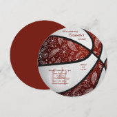 マルーンのバスケットボール女の子の誕生日スポーツパーティー 案内状 (正面/裏面)