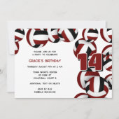 マルーンのバレーボール女の子の男の子誕生日パーティー 招待状 (正面)