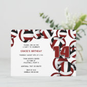 マルーンのバレーボール女の子の男の子誕生日パーティー 招待状 (スタンド正面)