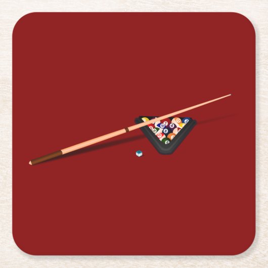マルーンのビリヤード台 スクエアペーパーコースター (正面)