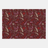 マルーンのピンクとアイボリーの花の落書き。 ラッピングペーパーシート (正面3)