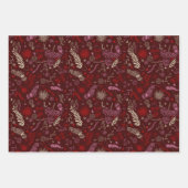 マルーンのピンクとアイボリーの花の落書き。 ラッピングペーパーシート (正面2)