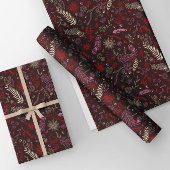 マルーンのピンクとアイボリーの花の落書き。 ラッピングペーパーシート