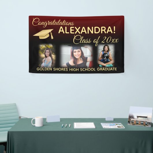 マルーンのフェードフィルター効果フォト卒業バナー 横断幕 (トレードショー)