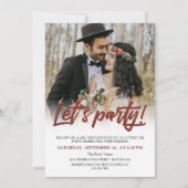 マルーンのブラシスクリプトパーティー写真結婚の 招待状 (正面)