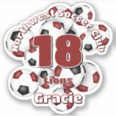 マルーンのブラックサッカーボールチームカラーの集団 シール (正面)