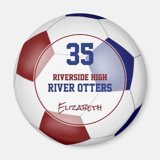 マルーンのブルースクールクラブカラーサッカーチーム名 マグネット (正面)