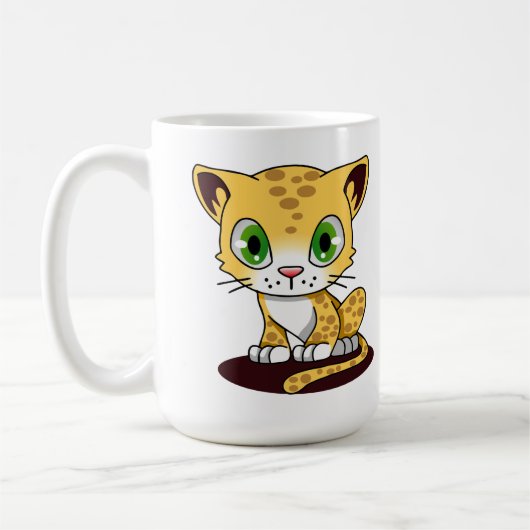 マルーンのマットに斑点のある茶色の緑の目の子猫 コーヒーマグカップ (左)