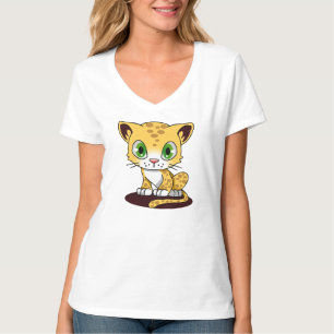 マルーンのマットに斑点のある茶色の緑の目の子猫 Tシャツ