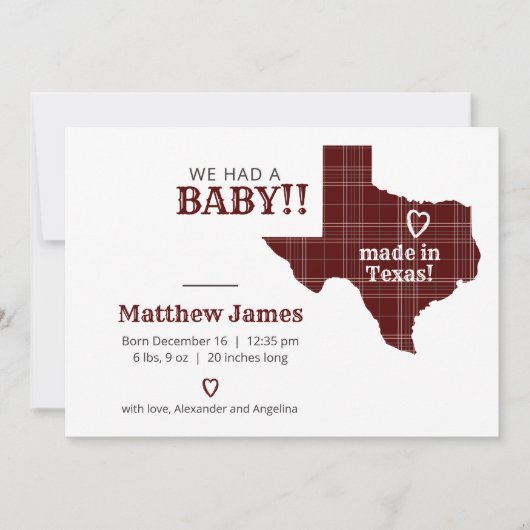 マルーンの格子縞がテキサス州横形写真 案内状 (正面)