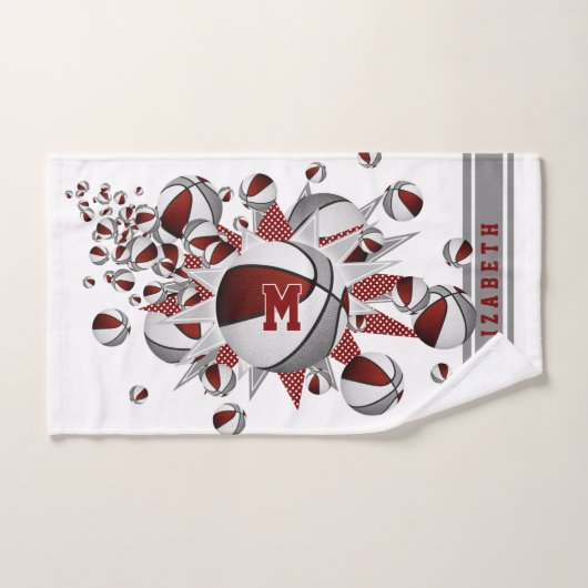 マルーンの灰色のバスケットが女の子をモノグラムの主演 ハンドタオル (ハンドタオル)