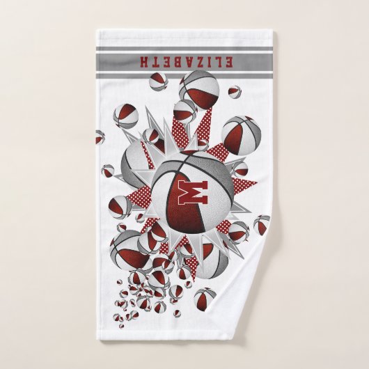 マルーンの灰色のバスケットが女の子をモノグラムの主演 ハンドタオル (ハンドタオル)