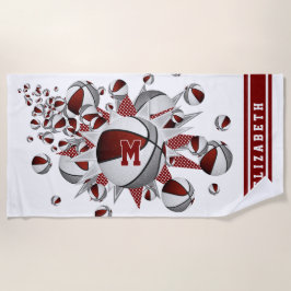 マルーンの灰色のバスケットが女の子をモノグラムの主演 ビーチタオル