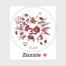 マルーンの白いサッカーボール吹出しの女の子の名前 シール