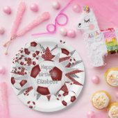 マルーンの白いサッカーボール星の誕生日 ペーパープレート (パーティー)