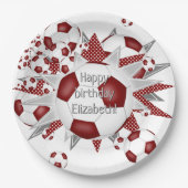 マルーンの白いサッカーボール星の誕生日 ペーパープレート (正面)