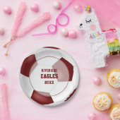 マルーンの白いチームカラーのサッカー ペーパープレート (パーティー)