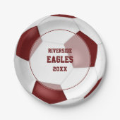 マルーンの白いチームカラーのサッカー ペーパープレート (正面)
