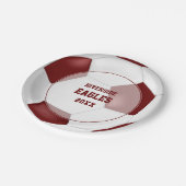 マルーンの白いチームカラーのサッカー ペーパープレート (アングル)