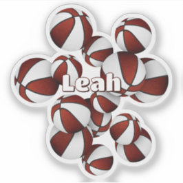 マルーンの白いチームカラーのバスケットボールの子供の名前 シール