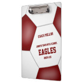 マルーンの白いチームカラーのパーソナライズされたサッカーコーチ クリップボード (左)