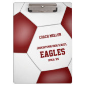 マルーンの白いチームカラーのパーソナライズされたサッカーコーチ クリップボード (正面)