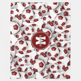 マルーンの白いチームカラーサッカーボール フリースブランケット