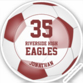 マルーンの白いチームカラー男の子の女の子サッカーシール シール (正面)