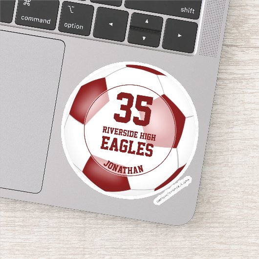 マルーンの白いチームカラー男の子の女の子サッカーシール シール (詳細)