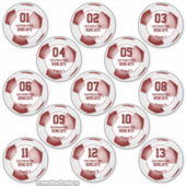 マルーンの白いチームカラー男の子の女の子サッカーシール シール (正面)