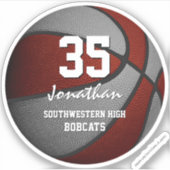 マルーンの白いバスケットボールチームのギフト子供へ シール (正面)