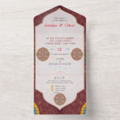 マルーンの背景にマンダラ オールインワン招待状 (内側)