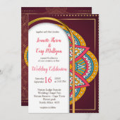 マルーンの背景にマンダラ 招待状 (正面/裏面)