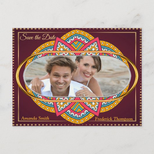 マルーンの背景にマンダラ 案内ポストカード (正面)