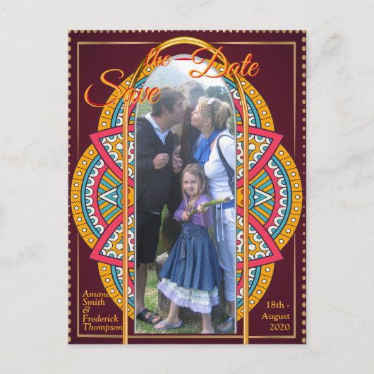 マルーンの背景にマンダラ 案内ポストカード (正面)