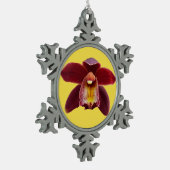 マルーンの蘭I美しい赤フローラ スノーフレークピューターオーナメント (左)