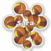 マルーンの金ゴールドチームの色バスケットの子供の名前 シール (正面)