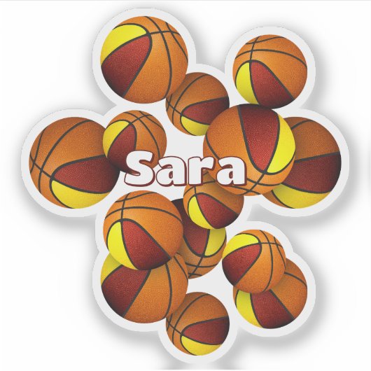 マルーンの金ゴールドチームの色バスケットの子供の名前 シール (正面)