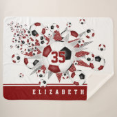 マルーンの黒いサッカーボールが女の子のスポーツルームをスター シェルパブランケット (正面(横))