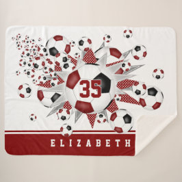 マルーンの黒いサッカーボールが女の子のスポーツルームをスター シェルパブランケット