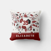 マルーンの黒いスポーツルーム女の子サッカーボール クッション (正面)