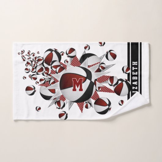 マルーンの黒いバスケットボールが女の子をモノグラムの主演 ハンドタオル (ハンドタオル)