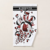 マルーンの黒いバスケットボールが女の子をモノグラムの主演 ハンドタオル (ハンドタオル)