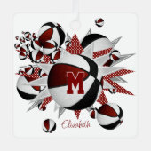 マルーンの黒いバスケットボールの星パーソナライズされた メタルオーナメント (正面)