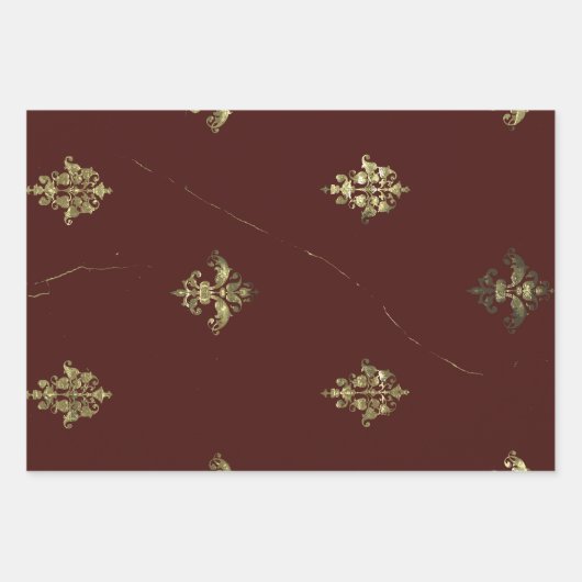マルーンアンティークテキスタイルforホリディアニー大事な行事 ラッピングペーパーシート (正面)