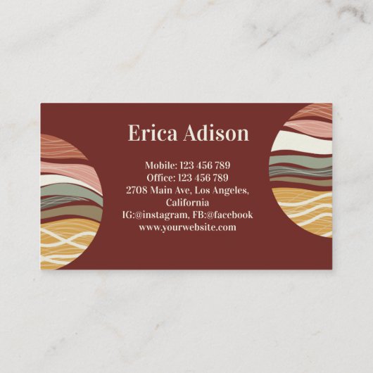 マルーンアーストーン抽象芸術ボホシック 名刺 (裏面)