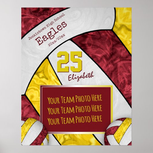 マルーンイエローガールズバレーボールチームの写真 ポスター (正面)