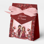 マルーンインディアン結婚の可愛いブライダルカップル印刷 フェイバーボックス (正面サイド)
